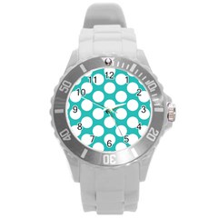 Turquoise Polkadot Pattern Plastic Sport Watch (large) by Zandiepants