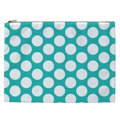 Turquoise Polkadot Pattern Cosmetic Bag (xxl) by Zandiepants