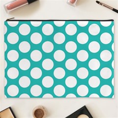 Turquoise Polkadot Pattern Cosmetic Bag (xxxl) by Zandiepants