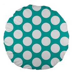 Turquoise Polkadot Pattern 18  Premium Round Cushion  by Zandiepants