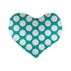 Turquoise Polkadot Pattern 16  Premium Heart Shape Cushion  by Zandiepants