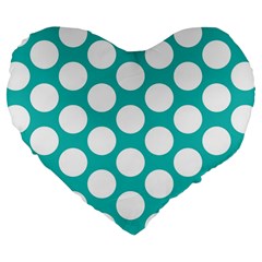 Turquoise Polkadot Pattern 19  Premium Heart Shape Cushion by Zandiepants