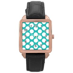 Turquoise Polkadot Pattern Rose Gold Leather Watch  by Zandiepants