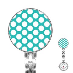 Turquoise Polkadot Pattern Stainless Steel Nurses Watch by Zandiepants