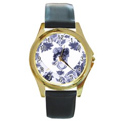 Miss Kitty Round Leather Watch (gold Rim) 