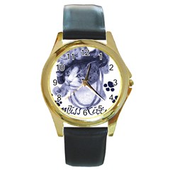 Miss Kitty Blues Round Leather Watch (gold Rim)  by misskittys