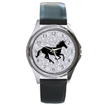 Unicorn on Starry Background Round Leather Watch (Silver Rim) Front