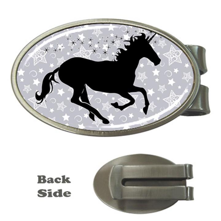 Unicorn on Starry Background Money Clip (Oval)