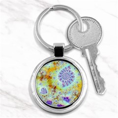 Golden Violet Sea Shells, Abstract Ocean Key Chain (round) by DianeClancy