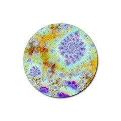 Golden Violet Sea Shells, Abstract Ocean Drink Coaster (round) by DianeClancy