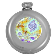 Golden Violet Sea Shells, Abstract Ocean Hip Flask (round) by DianeClancy