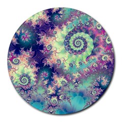 Violet Teal Sea Shells, Abstract Underwater Forest Round Mousepad by DianeClancy