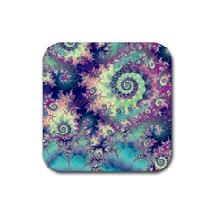 Violet Teal Sea Shells, Abstract Underwater Forest Rubber Coaster (square) by DianeClancy