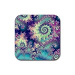 Violet Teal Sea Shells, Abstract Underwater Forest Rubber Coaster (Square) Front