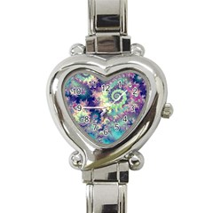 Violet Teal Sea Shells, Abstract Underwater Forest Heart Italian Charm Watch by DianeClancy