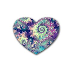 Violet Teal Sea Shells, Abstract Underwater Forest Heart Coaster (4 Pack) by DianeClancy