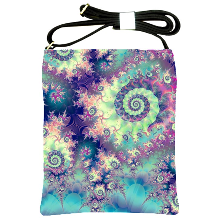 Violet Teal Sea Shells, Abstract Underwater Forest Shoulder Sling Bag