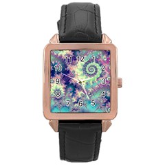 Violet Teal Sea Shells, Abstract Underwater Forest Rose Gold Leather Watch  by DianeClancy