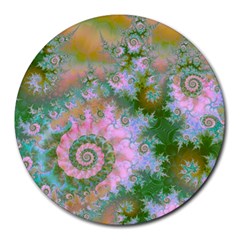 Rose Forest Green, Abstract Swirl Dance 8  Mouse Pad (round) by DianeClancy