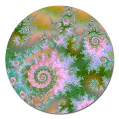 Rose Forest Green, Abstract Swirl Dance Magnet 5  (round) by DianeClancy