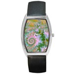 Rose Forest Green, Abstract Swirl Dance Tonneau Leather Watch Front