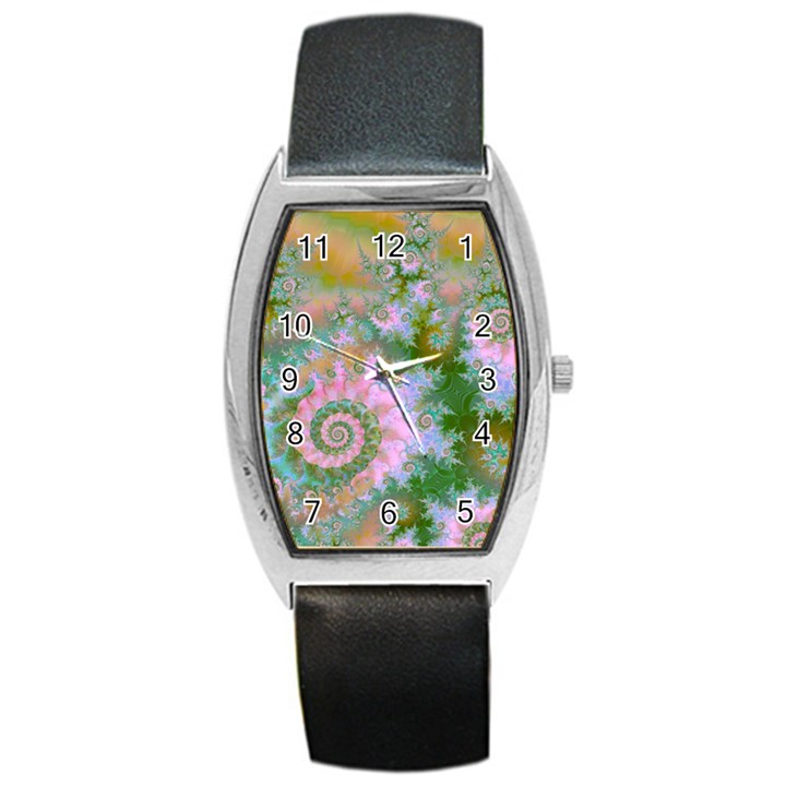 Rose Forest Green, Abstract Swirl Dance Tonneau Leather Watch