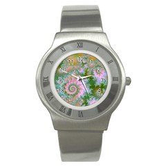 Rose Forest Green, Abstract Swirl Dance Stainless Steel Watch (slim) by DianeClancy