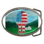 Painted Flag Bigfoot Homo E  Belt Buckle (Oval) Front