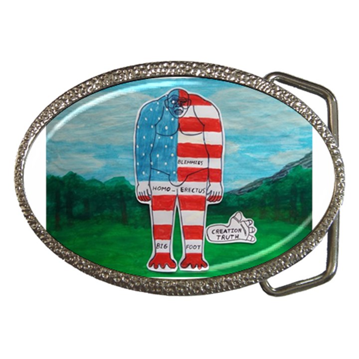 Painted Flag Bigfoot Homo E  Belt Buckle (Oval)