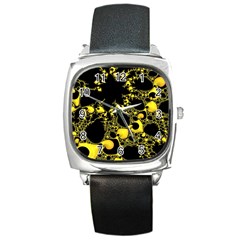 Special Fractal 04 Yellow Square Leather Watch by ImpressiveMoments