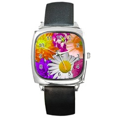 Lovely Flowers,purple Square Leather Watch by ImpressiveMoments