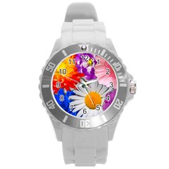 Lovely Flowers, Blue Plastic Sport Watch (large) by ImpressiveMoments