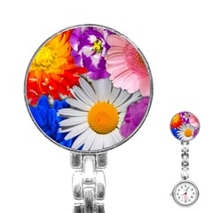 Lovely Flowers, Blue Stainless Steel Nurses Watch by ImpressiveMoments