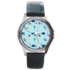 Fun Fish Of The Ocean Round Leather Watch (silver Rim) by StuffOrSomething