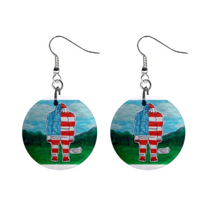 Painted Flag Big Foot Aust Mini Button Earrings