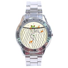 Peace Froggy Hanging On Backpack1 Stainless Steel Watch by CaterinaBassano