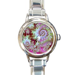 Raspberry Lime Delight, Abstract Ferris Wheel Round Italian Charm Watch by DianeClancy