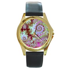 Raspberry Lime Delight, Abstract Ferris Wheel Round Gold Metal Watch by DianeClancy