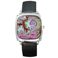 Raspberry Lime Delight, Abstract Ferris Wheel Square Metal Watch by DianeClancy