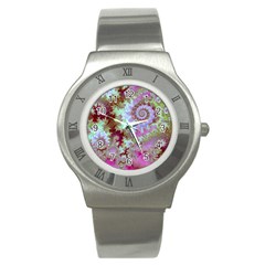 Raspberry Lime Delight, Abstract Ferris Wheel Stainless Steel Watch by DianeClancy