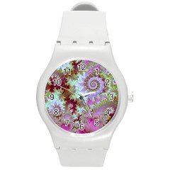 Raspberry Lime Delight, Abstract Ferris Wheel Round Plastic Sport Watch Medium by DianeClancy