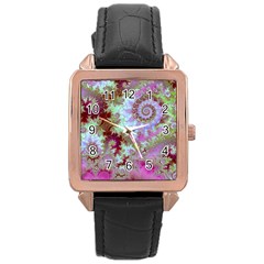 Raspberry Lime Delight, Abstract Ferris Wheel Rose Gold Leather Watch  by DianeClancy