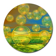 Golden Days, Abstract Yellow Azure Tranquility 8  Mouse Pad (round) by DianeClancy