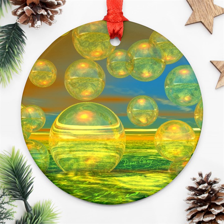 Golden Days, Abstract Yellow Azure Tranquility Round Ornament