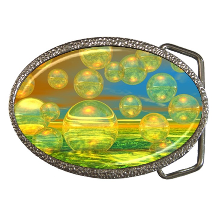 Golden Days, Abstract Yellow Azure Tranquility Belt Buckle (Oval)