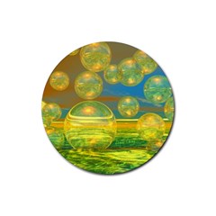 Golden Days, Abstract Yellow Azure Tranquility Drink Coaster (round) by DianeClancy