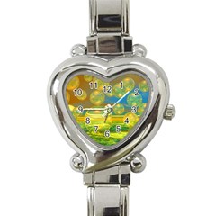 Golden Days, Abstract Yellow Azure Tranquility Heart Italian Charm Watch  by DianeClancy