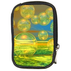 Golden Days, Abstract Yellow Azure Tranquility Compact Camera Leather Case by DianeClancy