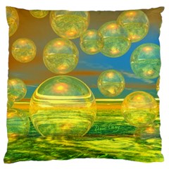 Golden Days, Abstract Yellow Azure Tranquility Large Cushion Case (two Sided)  by DianeClancy