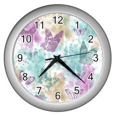 Joy Butterflies Wall Clock (silver) by zenandchic